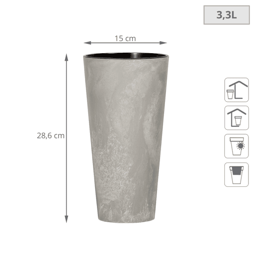 Prosperplast Tubus Slim Efeito de plástico com depósito de cor de cimento, 28,6 (alto) x 15 (largura) x 15 (profundo) CMS