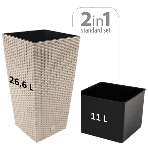 Vaso Rato 26,6 litros COM INSERIÇÃO 26,5 x 26,5 x 50 cm em cor mocca