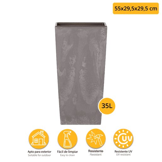 Set de Vaso Rato alta 35 L Prosperplast Urbi Square Effect of Plastic with Crenhing Grey Deposit, 55 (alto) x 29,5 (largura) x 29,5 (profundo) cms +
