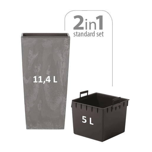 Vaso alto 11,4 L Prosperplast Urbi Square Effect of Plastic with Crenhy Grey Deposit, 37,5 (alto) x 19,5 (largura) x 19,5 (profundo) CMS