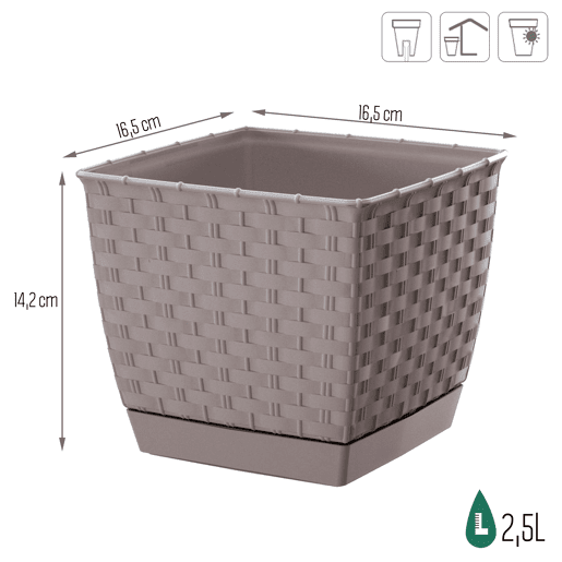 Pote quadrado de 2,5L Ratolla, dimensões (mm) 165x165x142, cor mocca