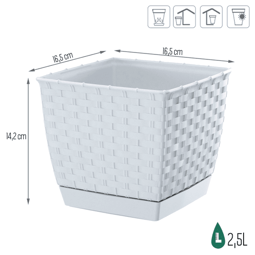 Pote quadrado de 2,5L Ratolla, dimensões (mm) 165x165x142, cor branca