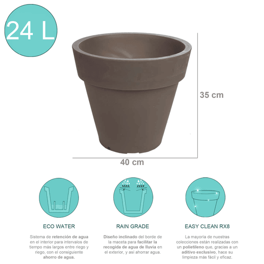 Plantador de polietileno da Rotomoulding cor taupe 40X35 Cm