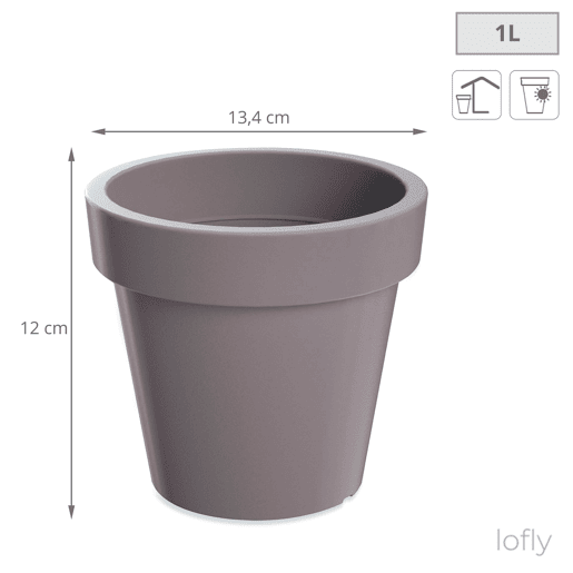 Potão de plástico lofly em cor cinza 13,4 (comprimento) x 13,4 (largura) x 12 (alta) cm