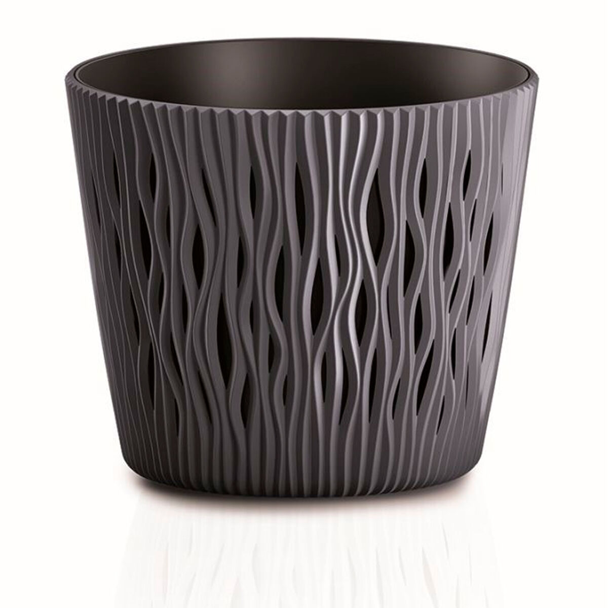 Maceta redonda de plastico sandy round en color antracita 18,9 (largo) x 18,9 (ancho) x 16,5 (alto) cm