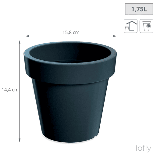 Potão de plástico lofly em cor antracite 15,8 (comprimento) x 15,8 (largura) x 14,4 (alta) cm