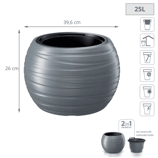 Potão redonda com depósito masculino plástico de 25L em pedra cinza 39,6 (comprimento) x 39,6 (largura) x 26 (altura) cm