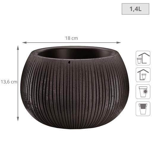 Prosperplast Bowl Plastic With Black Cement Color Deposit, 13,6 (alto) x 18 (largura) x 18 (profundo) CMS
