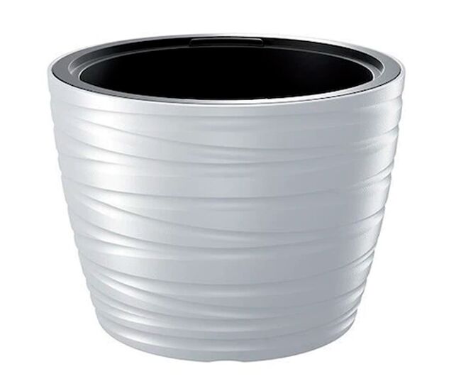 Maceta baja con deposito 48l maze de plastico en color blanco 47,5 (largo) x 47,5 (ancho) x 34,9 (alto) cm