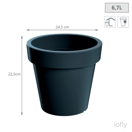 Potão de plástico lofly em cor antracite 24,5 (comprimento) x 24,5 (largura) x 22,5 (alta) cm