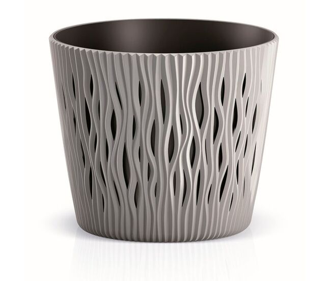Maceta redonda de plastico sandy round en color gris 12 (largo) x 12 (ancho) x 11,1 (alto) cm