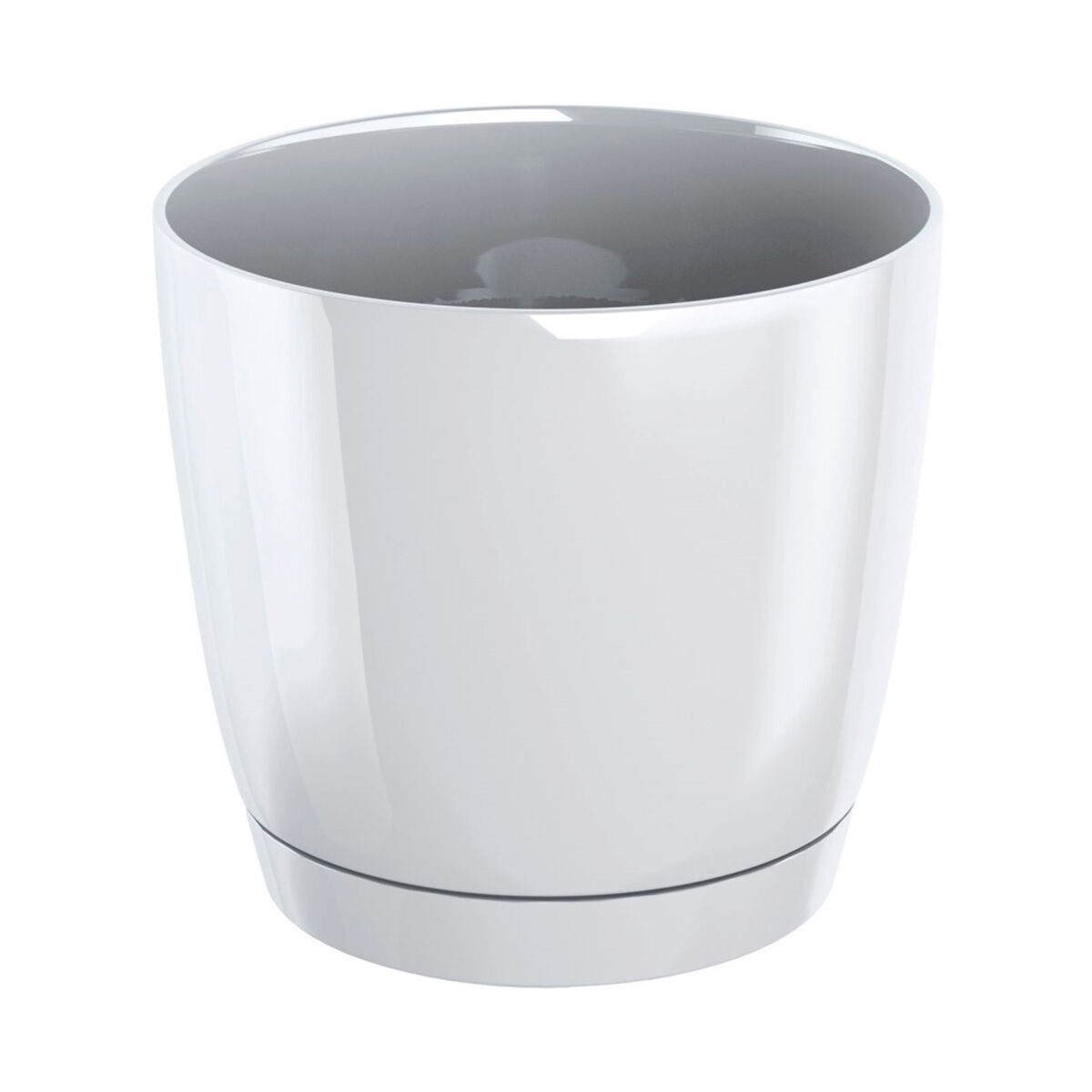 Maceta redonda de plastico coubi round p en color blanco 21 (largo) x 21 (ancho) x 19,3 (altura) cm