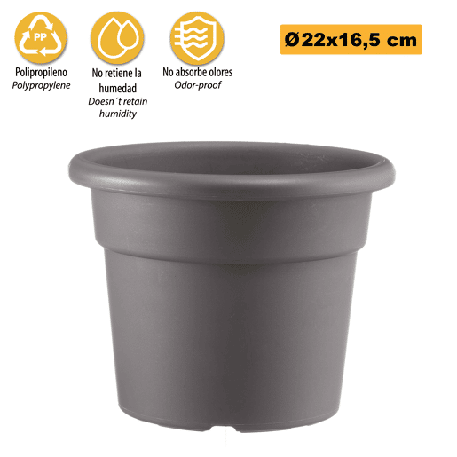 Vaso de flores cilíndrico Ø 22 Cm Cinzento