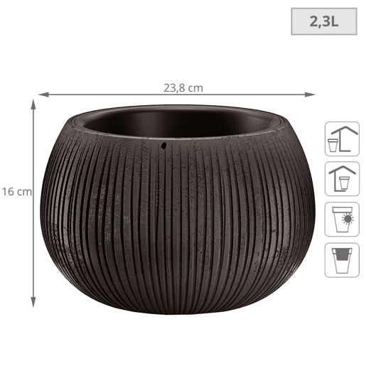 Prosperplast Bowl Plastic With Black Cement Color Deposit, 16,1 (alto) x 23,8 (largura) x 23,8 (profundo) CMS
