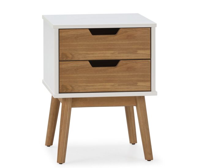 Mesita de noche baku de 2 cajones blanco/cera, madera de pino maciza