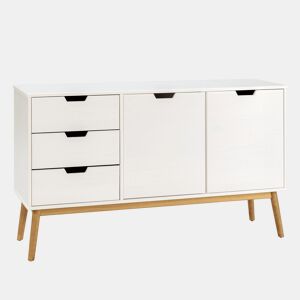 Aparador Baku 3 gavetas e 2 portas branco, madeira maciça de pinho