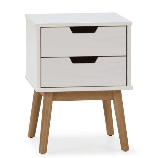Mesa de cabeceira Baku com 2 gavetas branca, madeira maciça de pinho