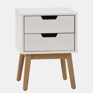 Mesa de cabeceira Baku com 2 gavetas branca, madeira maciça de pinho