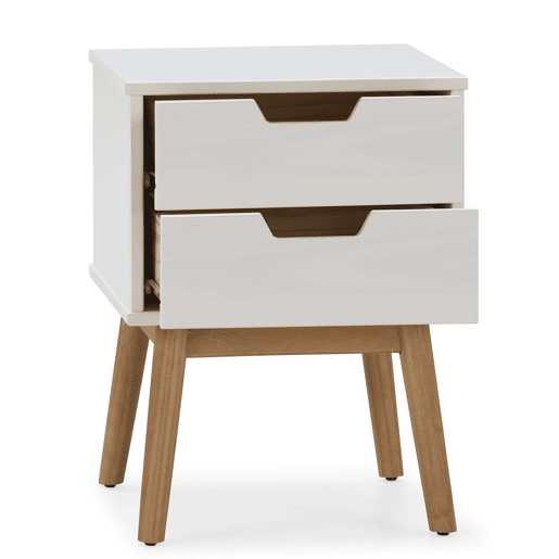 Mesa de cabeceira Baku com 2 gavetas branca, madeira maciça de pinho
