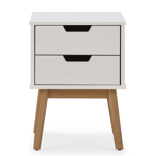 Mesa de cabeceira Baku com 2 gavetas branca, madeira maciça de pinho