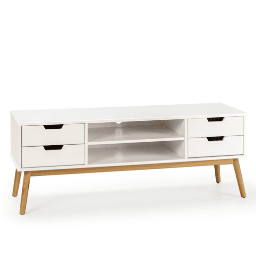 Armário tv Baku 1 porta e 2 gavetas branco, madeira maciça, 140 cm