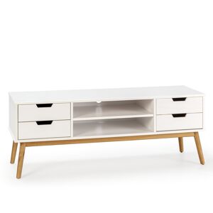 Armário tv Baku 1 porta e 2 gavetas branco, madeira maciça, 140 cm