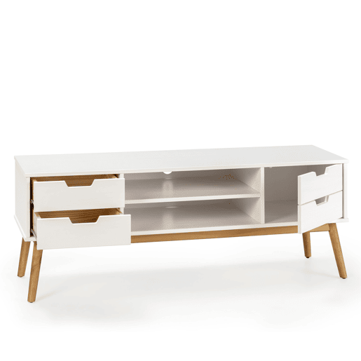 Armário tv Baku 1 porta e 2 gavetas branco, madeira maciça, 140 cm