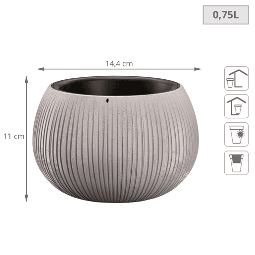 3X Prosperplast Beton Tigela Plástica Com Depósito De Cor De Cimento, 11 (Alto) X 14,4 (Largura) X 14,4 (Profundo) Cms