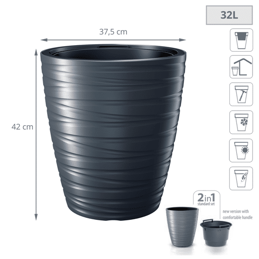 Despesas com 32L Liconfiloso de plástico na cor antracite 37,5 (comprimento) x 37,5 (largura) x 41,9 (alta) cm