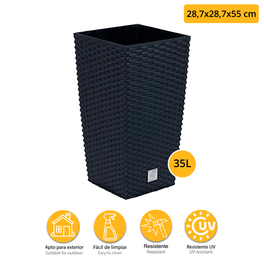 Conjunto Duplo De 35 Litros Com Inserção 28,7 X 28,7 X 55 Cm Na Cor Antracite + Boj Diâmetro 36 Cm