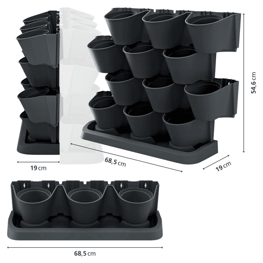 Maceter Vertical Prosperplast Cascade Garden Of Plastic In Antracite Color 68,5 (Comprimento) X 19 (Largura) X 54,6 (Alto) Cm