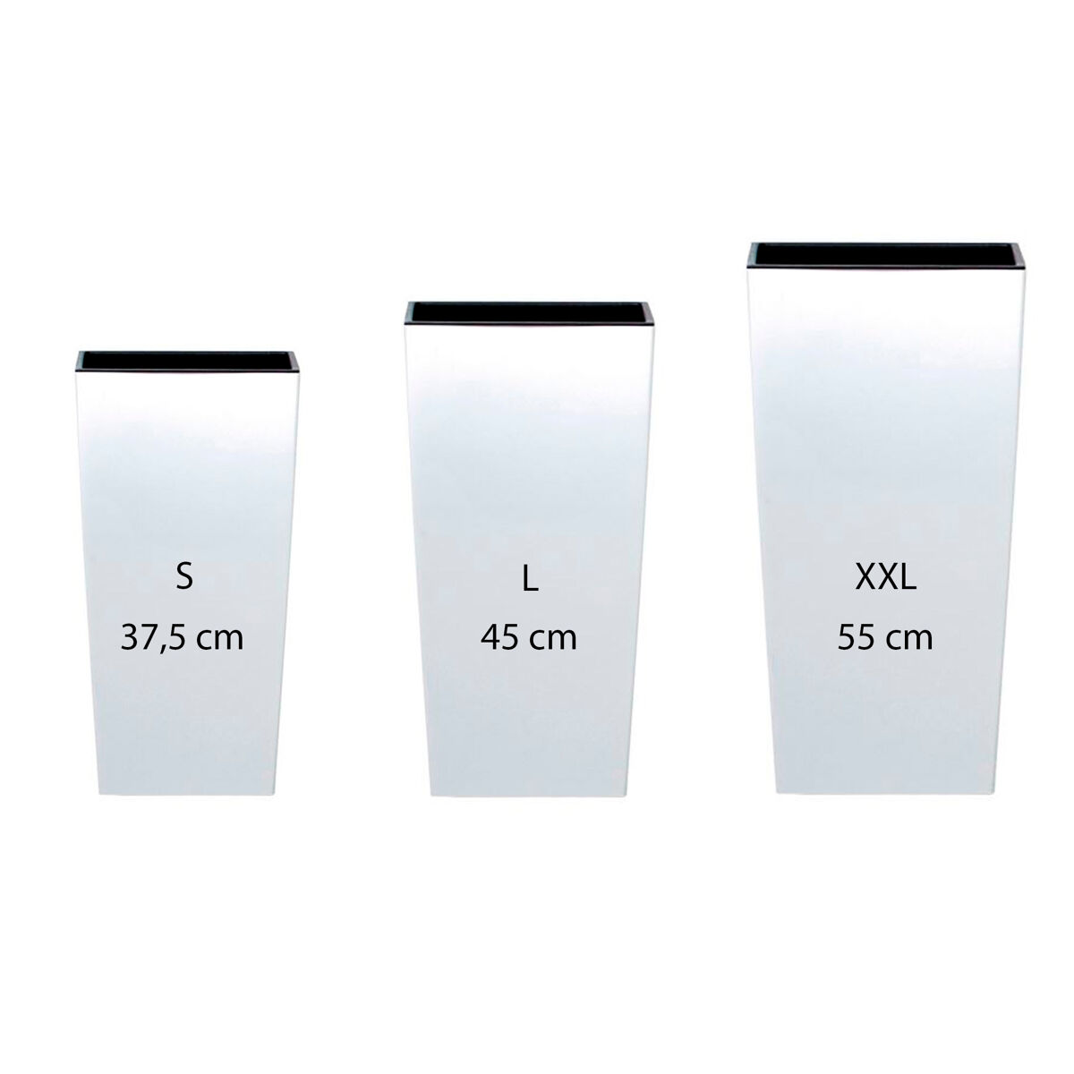 Pack 3 macetas altas prosperplast (11,4/19/35 litros) urbi square de plastico en color blanco con deposito