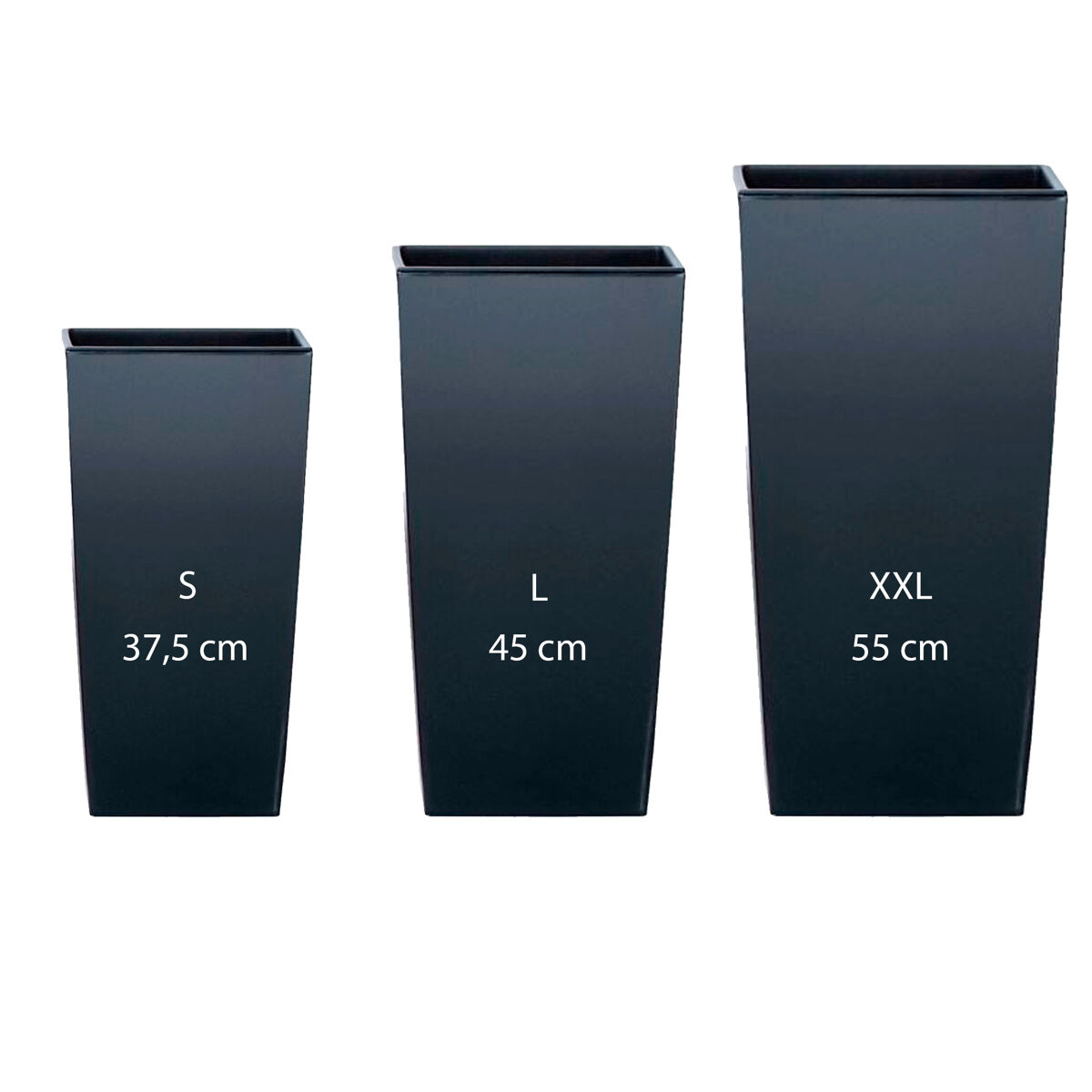 Pack 3 macetas altas prosperplast (11,4/19/35 litros) urbi square de plastico en color antracita con deposito