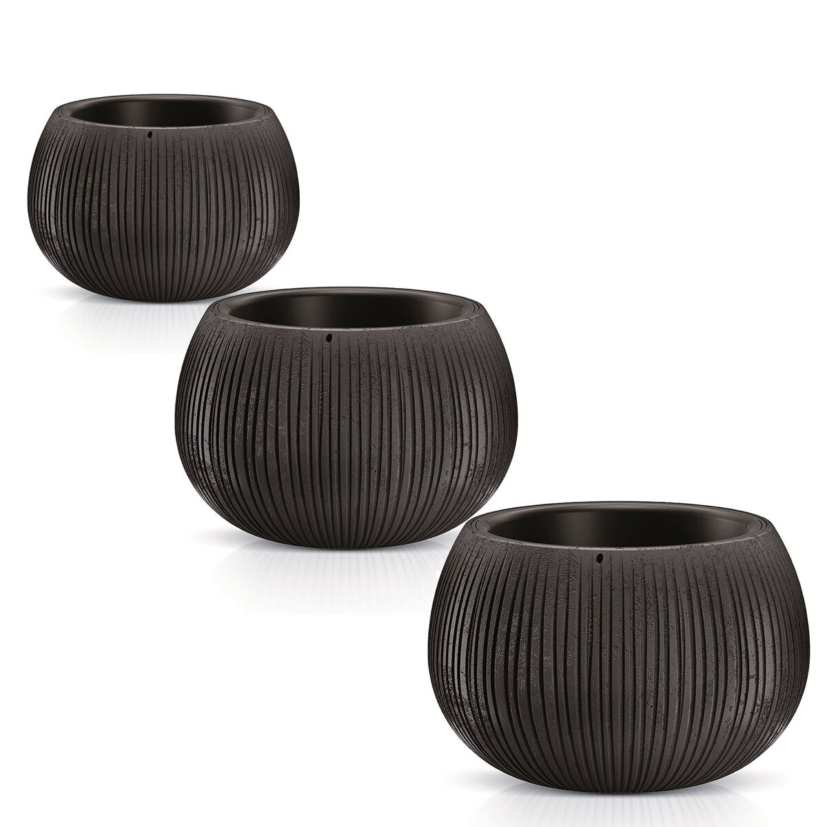 Pack 3 macetas prosperplast beton bowl de plástico con depósito en color cemento negro, tamaño set m