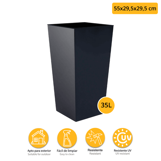 Conjunto Duplo De Maconha Alta 35 L Prosperplast Urbi Quadrado De Plástico Com Tanque Em Antracite, 55 (Alto) X 29,5 (Largura) X 29,5 (Profundo) Cms + B