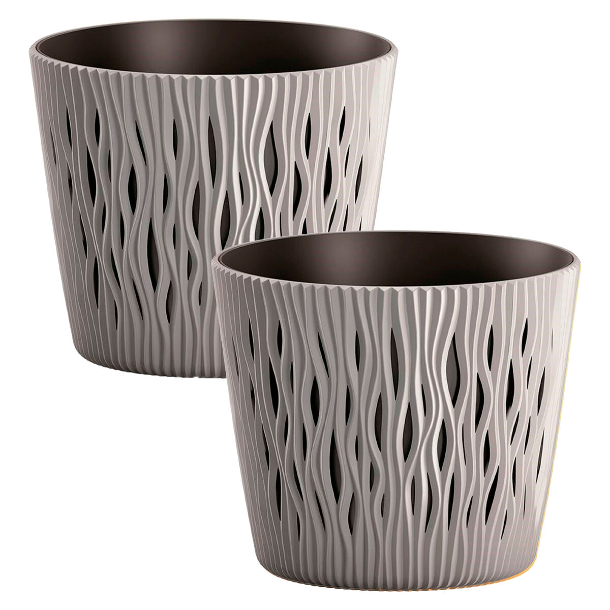 2x maceta redonda de plastico sandy round en color gris 18,9 (largo) x 18,9 (ancho) x 16,5 (alto) cm