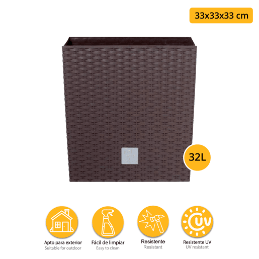 Conjunto De Moto Duplo 32 Litros Com Cubilete Para Plantar Em Cores De Chocolate 33 X 33 X 33 Cm + Boj Bola Diâmetro 36 Cm