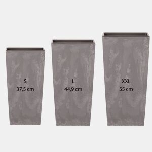 Pacote 3 Vasos Altos Prosperplast (11,41955 Litros) Efeito Quadrado Urbi Do Plástico Cinza Claro Com Depósito.