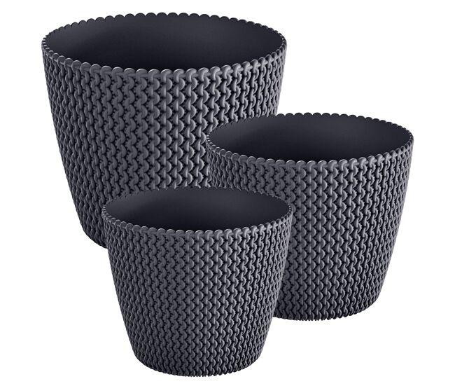 Pack 3 macetas redondas prosperplast (5/8/11,5 litros) splofy de plastico en color antracita