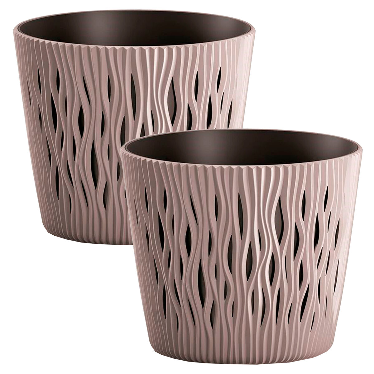 2x maceta redonda de plastico sandy round en color mocca 22,5 (largo) x 22,5 (ancho) x 19,2 (alto) cm