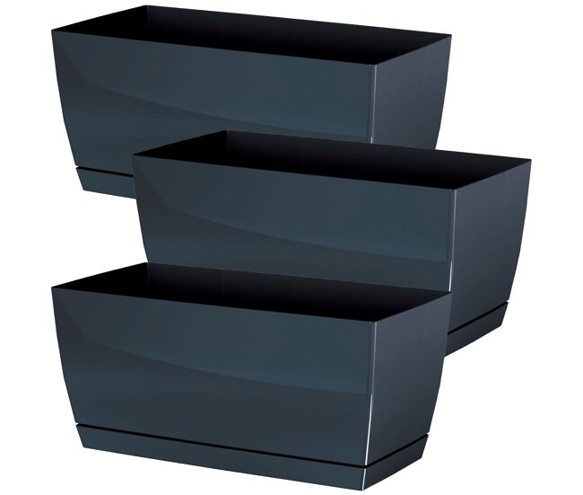 3x jardinera de plastico coubi case p en color grafito 29 (largo) x 14,2 (ancho) x 13,6 (altura) cm