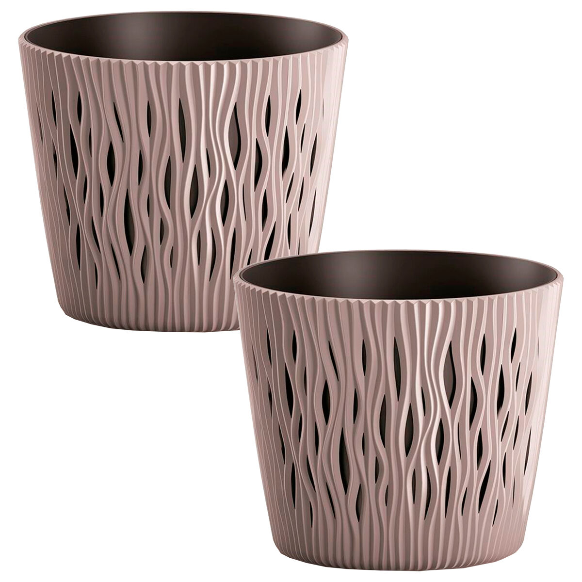 2x maceta redonda de plastico sandy round en color mocca 12 (largo) x 12 (ancho) x 11,1 (alto) cm