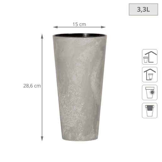 2X Tubus Prosperplast Tubus Slim Efeito De Plástico Com Depósito De Cor De Cimento, 28,6 (Alto) X 15 (Largura) X 15 (Profundo) Cms
