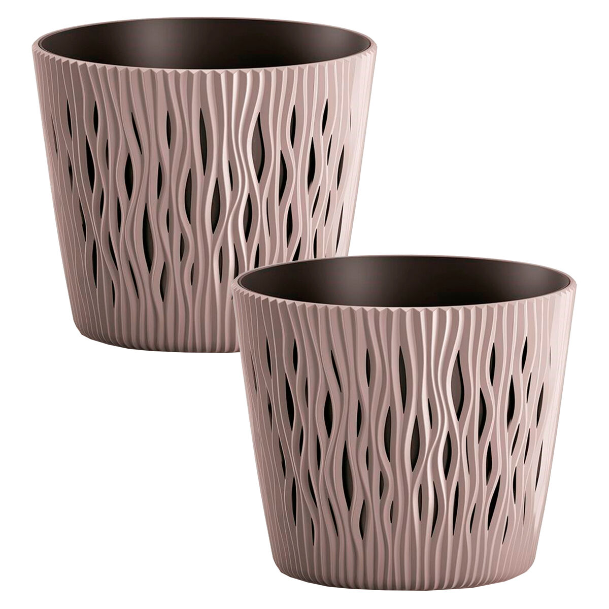 2x maceta redonda de plastico sandy round en color mocca 15,8 (largo) x 15,8 (ancho) x 13,8 (alto) cm