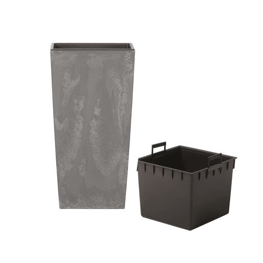 Pacote 3 Vasos Altos Prosperplast (11.426.649 Litros) Efeito Quadrado Urbi Do Plástico Cinza Claro Com Depósito.