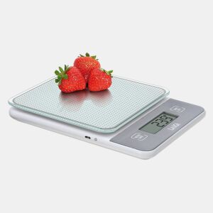 Balança de cozinha electrónica branca com bateria recarregável peso máximo 5Kg