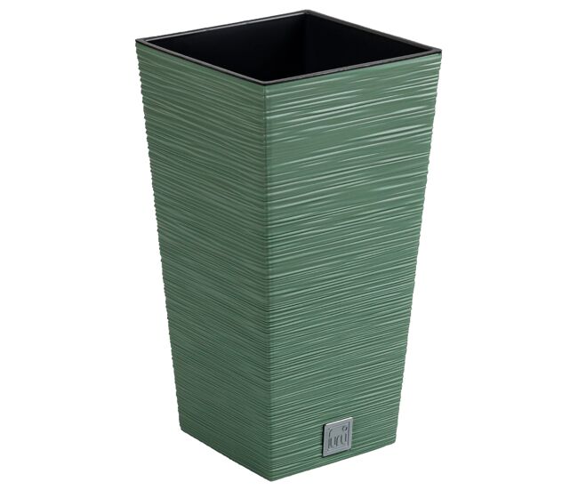 Macetero color verde tierra, con depósito, colección furu, de 39,5 x 39,5 x 75,5 cm, capacidad de 37 l.