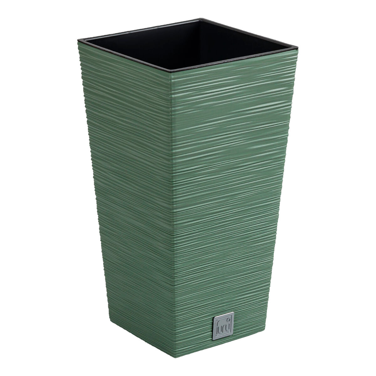 Macetero color verde tierra, con depósito, colección furu, de 29,5 x 29,5 x 55 cm, capacidad de 14 l.