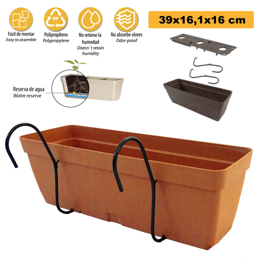 Jardineiro de 40 cm com suporte de fixação curva