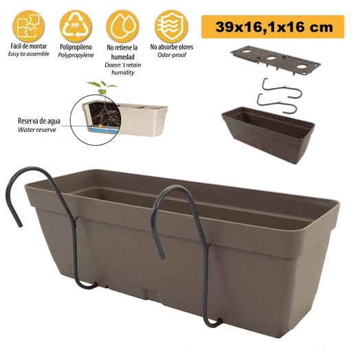 Jardineiro de 40 cm com suporte de fixação curva
